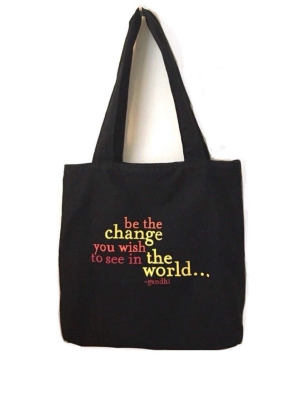 Canvas Double Strap Tote with Message "Change” quote by Gandhi
